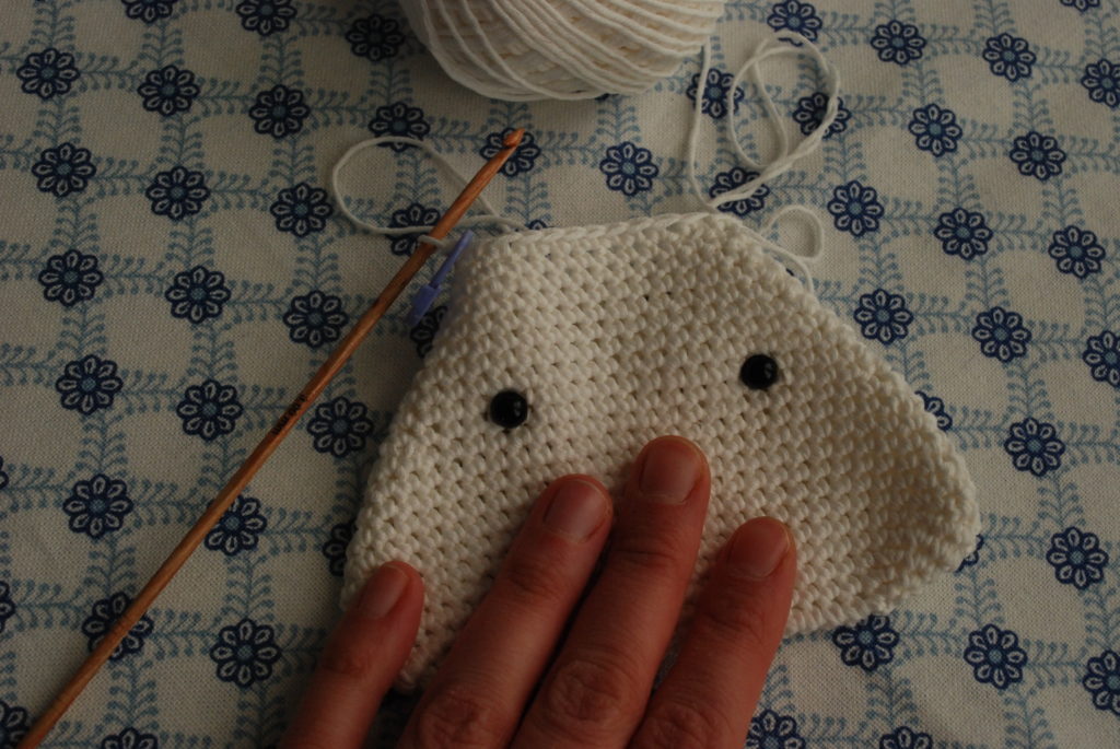 Safety eyes insertion crocheted onigiri